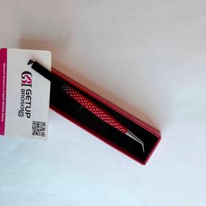 Pince à épiler en acier inoxydable anti-magnétique, prise en main parfaite, rouge et noir, double couleur, pointe de précision découpée, lisse, 10 mm, en boîte - Product Image 5