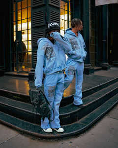 Conjuntos apilados vintage con logotipo personalizado, chándales para hombre, pantalones acampanados de dos piezas y sudaderas con capucha, chándales de invierno con patrón sólido - Product Image 5