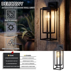 Lampada da Parete per Esterni da 18 Pollici, Lanterna Impermeabile, Robusta Gabbia Doppia Rettangolare, Nero Satinato con Vetro Trasparente, 220V AC - Product Image 5