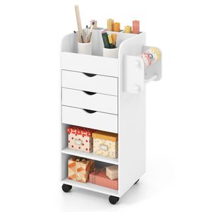 <b>Open</b> Shelf Utility Trolley with 3 Drawers Convenient <b>Storage</b> Cart - Product Image 4