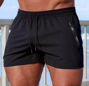 Shorts de bain pour hommes, couleur unie, décontractés, pour la plage, séchage rapide, pour la course à pied, la remise en forme, la salle de sport, avec poche zippée - Product Image 5