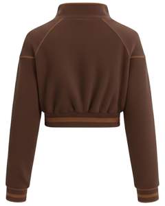 Veste polaire courte zippée marron personnalisée pour femme, sweat-shirt court décontracté et sportif à manches longues, léger, avec logo personnalisé, fournisseur OEM - Product Image 2