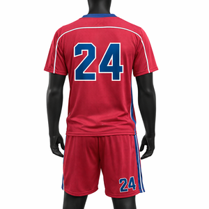 ชุดเสื้อฟุตบอลสีแดงสำหรับผู้ชายคอวีแขนสั้นหมายเลข 24 กางเกงขาสั้นเอวยางยืดโพลีเอสเตอร์ระบายอากาศได้ทุกฤดูกาลชุดกีฬา - Product Image 2