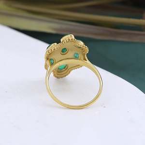 <b>Gold</b> Plated Multi Green Onyx Statement <b>Ring</b> for Women Vintage Handmade Oval Green Onyx Cluster <b>Cocktail</b> <b>Ring</b> - Product Image 3