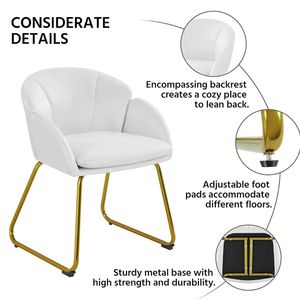 Modern Velvet Accent <b>Armchair</b> with Gold Metal Legs, Upholstered <b>Dining</b> Chair for Living Room, Bedroom, Vanity & Home Office - Product Image 5