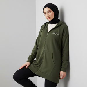เสื้อฮู้ดกีฬาแบบสวมใส่สบายสำหรับผู้หญิงมุสลิมไซส์ใหญ่ ผ้าเฟรนช์เทอร์รี่ ระบายอากาศได้ดี UPF50+ ซิปยาวเต็มตัว ทรงหลวม สวมใส่ได้ทุกวัน - Product Image 1