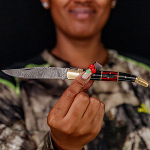 มีดพับล่าสัตว์ทำมือ Laguiole เหล็กดามัสกัส ด้ามไม้ พรีเมียม EDC พกพาสะดวก ราคาโรงงานขายส่ง รับผลิตแบบ OEM ODM ตามสั่ง - Product Image 1
