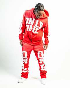 Ensemble sweat-shirt court et pantalon évasé streetwear personnalisé, effet délavé, patch brodé, style streetwear - Product Image 4