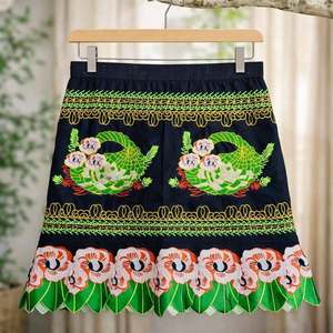 Jupe courte trapèze bohème brodée florale pour femme grande taille, taille naturelle, style été, faite à la main - Product Image 3