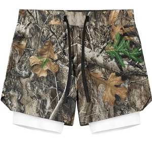 Short de sport ajusté respirant à motif camouflage Real Tree pour la chasse, la randonnée et l'entraînement en extérieur – Personnalisable pour l'été - Product Image 1