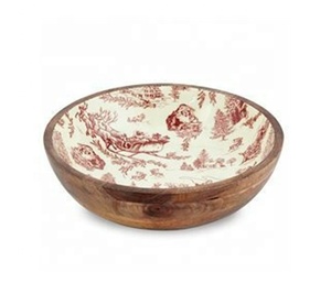 Ensaladera de madera de Acacia ecológica hecha a mano, pieza de declaración tallada Interior de esmalte vibrante para fiestas, artesanía de calidad - Product Image 5