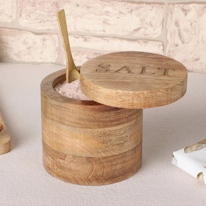 Pot à sel décoratif en bambou écologique, compatible lave-vaisselle, finition premium, pratique pour le rangement sur le comptoir de cuisine, pour sel et épices - Product Image 5