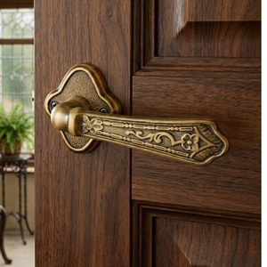 Manija de Puerta de Latón Antiguo con Diseño Arabesco de Lujo |   Manija de diseño floral con acabado vintage para puerta principal e interiores elegantes - Product Image 4