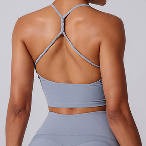 Soutien-gorge de sport sans couture pour femme, col carré, dos croisé, bretelles spaghetti, pour la gym, le fitness et l'entraînement - Product Image 5