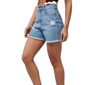 Shorts de Mezclilla Desgastados de Cintura Alta para Mujer, con Agujeros y Dobladillo Deshilachado, Estilo Casual de Verano - Product Image 6