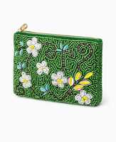 Dompet & Tas Koin Serbaguna Gaya Boho Vintage dengan Bordir Bunga Berhias Manik-Manik Buatan Tangan Mewah, Penutup Ritsleting Nilon, Lapisan Katun, Hadiah