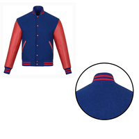 Blouson Bomber Varsity Homme OEM en Laine avec Manches en Cuir Véritable Bleu Rouge – Veste de Baseball Universitaire Personnalisable en Gros