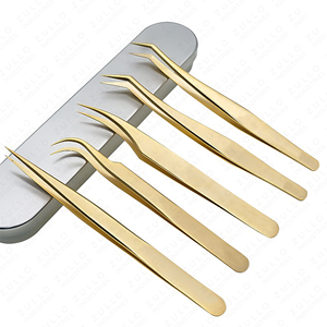 Royalty Series 5PCS Gold Eyelash Extension Tweezers Set Titanium Coated Stainless Steel Premium Lash <b>Tools</b> Kit - Product Image 4