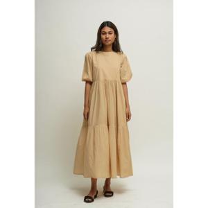 High Quality Beige A-Line Maxi <b>Dress</b> Petal Sleeves <b>Ruffles</b> Cotton Anti-static Eco-Friendly Natural Waist Summer Simple Style - Product Image 4