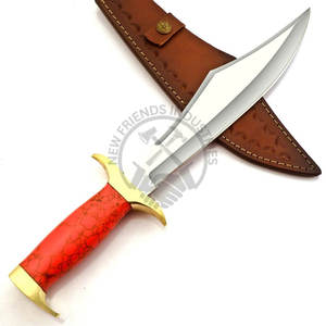 มีดใบตายรุ่นใหม่ล่าสุด เหล็ก J2 มีดโบวี่ มีดสะสม มีดล่าสัตว์ ด้ามจับหินสีส้ม มีดเอาตัวรอด พร้อมปลอกมีด - Product Image 5