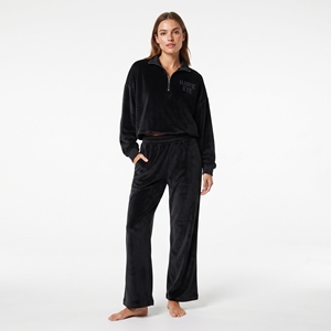 Custom <b>Women</b>’s Cropped <b>Quarter</b> <b>Zip</b> Turn Down Collar Drop Shoulder Sweatshirt Wide Leg Jogger Two Piece Tracksuit Winter Wear - Product Image 1