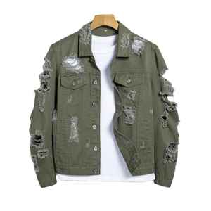 แจ็คเก็ตยีนส์ผู้ชายคุณภาพสูงสั่งทำพิเศษ ทรงปกติ แขนยาว สไตล์ทรัคเกอร์ ล้างสีแบบวินเทจเรโทร - Product Image 3