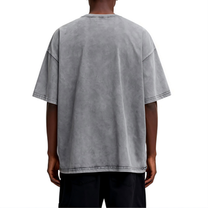 T-shirt Homme Oversize en Coton Délavé à l'Acide, Col Rond, Style Vintage Streetwear Décontracté, Tendance du Marché Américain - Product Image 3