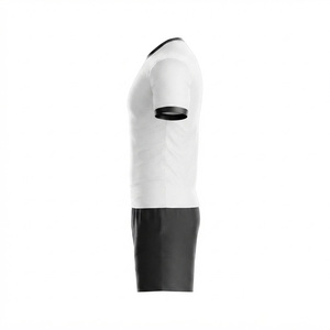 Maillot de football blanc pour homme, bordure noire, manches longues, coupe athlétique, 100 % polyester, évacuation de l'humidité, logo personnalisé, antibactérien, personnalisable - Product Image 3