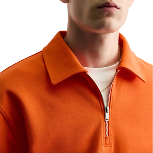 Pull à col zippé orange pour homme, coupe ample, en coton tricoté, couleur unie, col rabattu, style décontracté pour l'automne - Product Image 5
