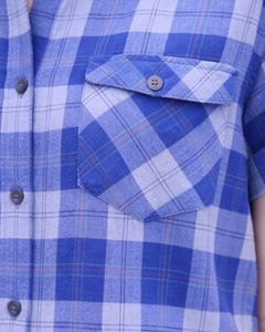 Custom Blue And White Plaid Womens Short Sleeve Button Up Shirt Casual Summer Lightweight Breathable <b>Checkered</b> <b>Top</b> With Pocket - Product Image 5