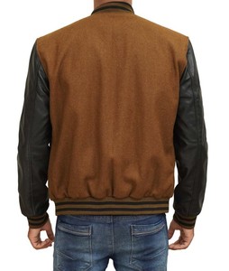 Blouson universitaire Hustle Kids en denim vintage rouge et beige avec patch lettre K brodé, coupe classique pour homme, idéal pour le skatepark, collection automne - Product Image 2