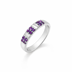 Gold & Rhodium Plated Classic Amethyst Round <b>Stone</b> Cluster Band Ring 12 <b>Stone</b> Prong Set Wedding Gemstone Jewelry - Product Image 2