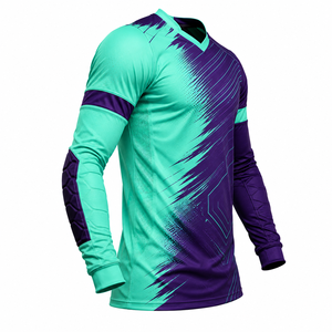 Maillot de gardien de but pour homme, violet et turquoise, à imprimé géométrique sublimé, avec protections coudières en mousse et évacuation de l'humidité - Product Image 4