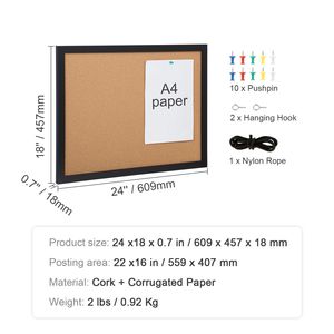 Tablero de Corcho de Doble Cara de 24 x 18 Pulgadas con Marco de MDF y Adhesivos, Tablero de Visión con 10 Pioneses, Tablero de Anuncios de Doble Cara de 24 x 18 Pulgadas - Product Image 3