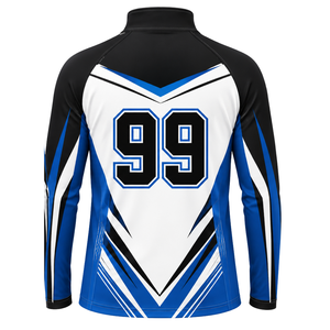 Veste de sport bleu roi et blanc à col zippé, manches longues, pour entraînement athlétique, course à pied, performance d'équipe, vêtements de sport - Product Image 2