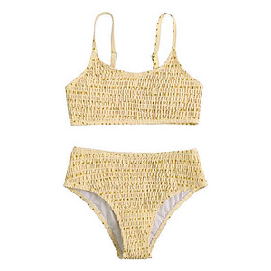 Nouvel Arrivage Personnalisé Service OEM Ensemble Bikini 2 Pièces Rose Tricoté pour Femme avec Haut Froncé et Bas Taille Haute à Motif Floral - Product Image 5