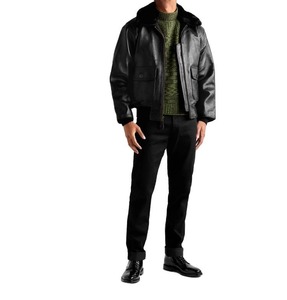 Vestes en cuir pour hommes, style aviateur, avec garniture en peau de mouton, personnalisées OEM, mode hiver - Product Image 2