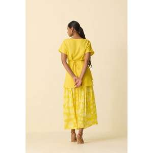 Women Yellow Printed Long <b>Skirt</b> Set <b>Short</b> Sleeve Top With Maxi <b>Skirt</b> Casual Summer Ladies Outfit - Product Image 4
