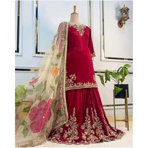 Conjunto de Top y Pantalón Rojo Talla XL de Diseño Bhanderi-BE para Fiesta con Dupatta, Estilo Elegante - Product Image 3