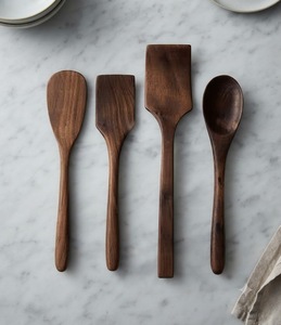 Ensemble de cuillères de service en bois, design minimaliste, manche long, durables, écologiques, finition miroir, ustensiles de cuisine - Product Image 1