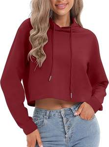 Sudadera con capucha corta para mujer, sudadera con capucha y cordón de manga larga, top informal estilo streetwear - Product Image 6