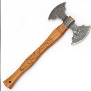Hache à double tête en acier Damas, outil d'extérieur en acier forgé avec manche en bois traditionnel, hache à double tête en acier Damas - Product Image 5