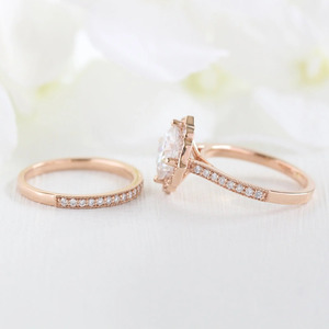 Ensemble de bagues de mariage en or rose avec halo de diamants de laboratoire cultivés - Product Image 5