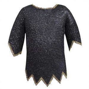 Camisa de malla de acero dulce hecha a mano, de media manga, diseño en zig-zag con anillo de latón, armadura de caballero para recreación histórica - Product Image 1