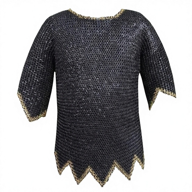 Handmade Mild Steel Chainmail Shirt Half Sleeve Zig-Zag Design With Brass Ring Knight Hauberk for Historical Reenactment Armor