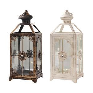 Farol Metálico Antiguo Decorativo Blanco para el Hogar, Faroles de Metal y Vidrio para Jardín Exterior e Interior - Product Image 1