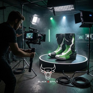 Bottes de course pour moto Kawasaki, cuir vert et blanc, chaussures de sport à blocs de couleur - Product Image 5