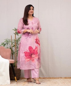 NOUVELLE ARRIVÉE - Ensemble haut et pantalon en coton Chanderi à imprimé floral, pour usage quotidien, prix de gros, vêtement ethnique rose - Product Image 1