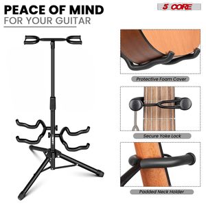 ขาตั้งกีตาร์คู่แบบปรับได้ ขาตั้งพื้นแบบพับได้แบบพกพา ที่วางคอแบบอเนกประสงค์ รองรับเครื่องดนตรีอะคูสติกเบส สีดำ - Product Image 2