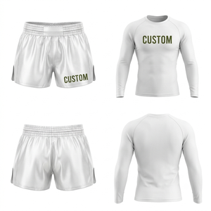 Custom White MMA Rash Guard Set for Men Adults Fitted Spandex/Polyester Quick Dry Breathable Digital Print Boxing Wear - Product Image 1